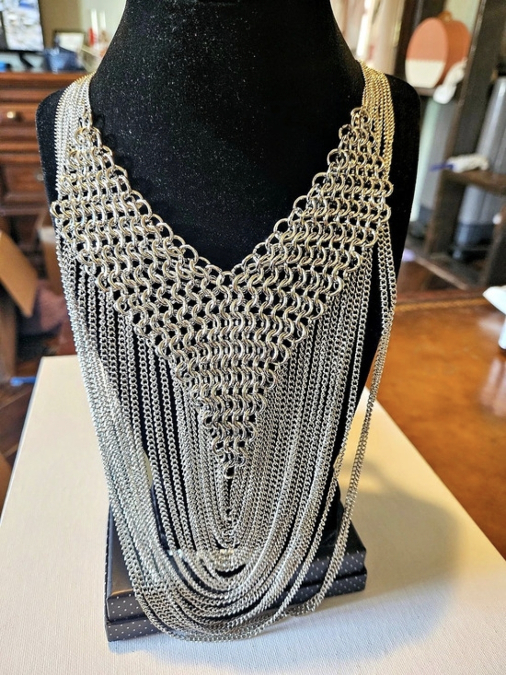 Zi Collection Layered Chain Statement Necklace in Silver & Gold Like New